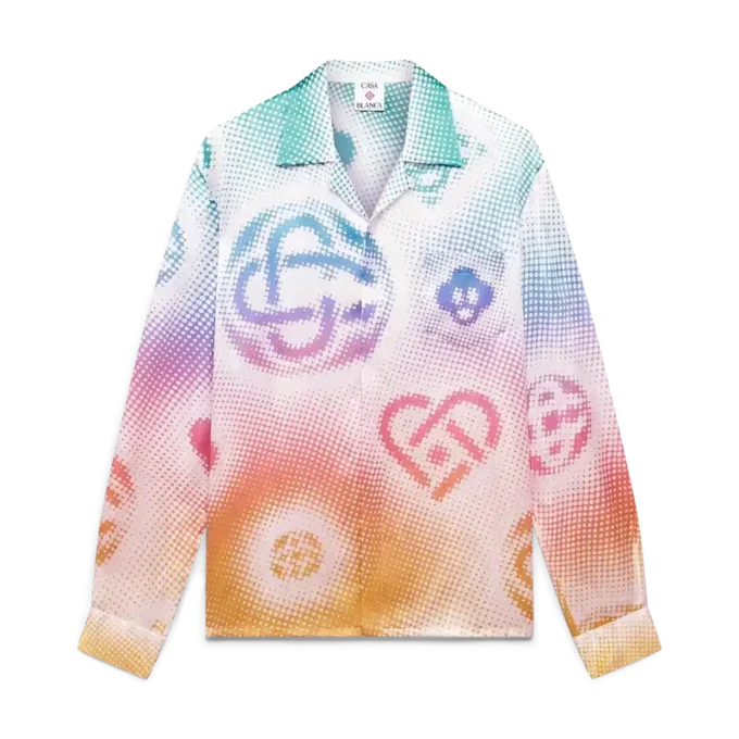 Chemise en soie à manches longues avec logo en demi-teintes Chemise en soie à manches longues avec logo en demi-teintes