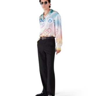 Chemise en soie à manches longues avec logo en demi-teintes