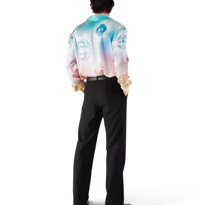 Chemise en soie à manches longues avec logo en demi-teintes Chemise en soie à manches longues avec logo en demi-teintes