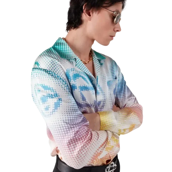 Chemise en soie à manches longues avec logo en demi-teintes Chemise en soie à manches longues avec logo en demi-teintes