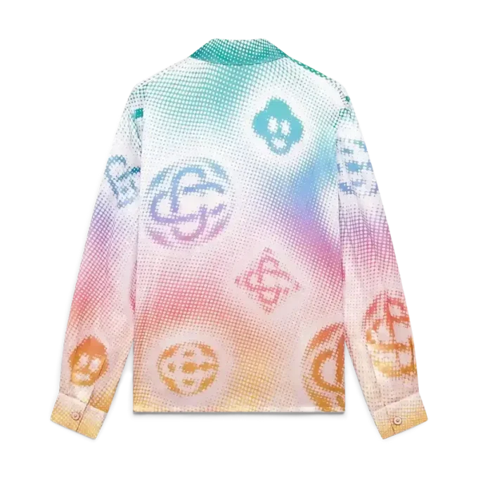 Chemise en soie à manches longues avec logo en demi-teintes Chemise en soie à manches longues avec logo en demi-teintes