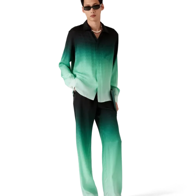 Chemise en soie à manches longues en jacquard Gradient Ping Pong Chemise en soie à manches longues en jacquard Gradient Ping Pong