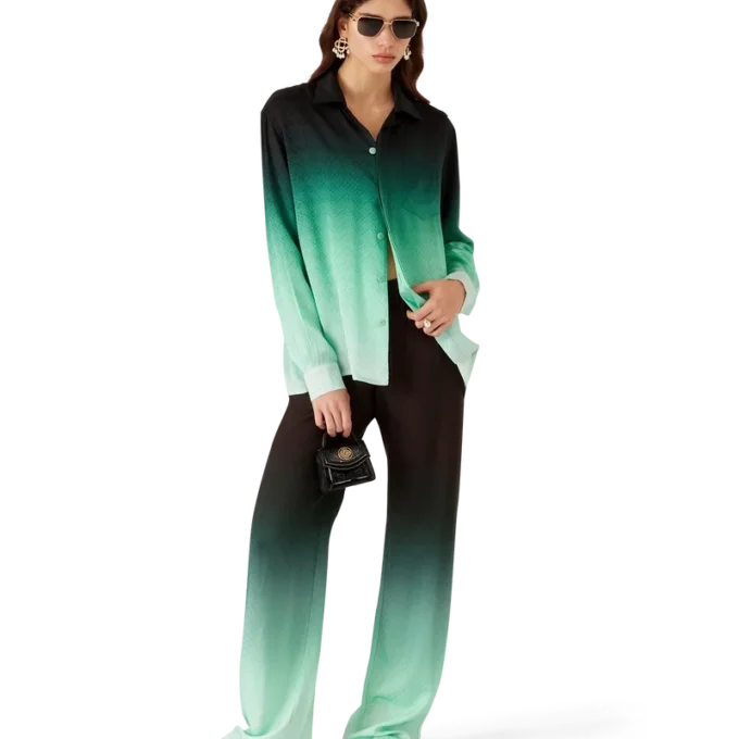 Chemise en soie à manches longues en jacquard Gradient Ping Pong Chemise en soie à manches longues en jacquard Gradient Ping Pong