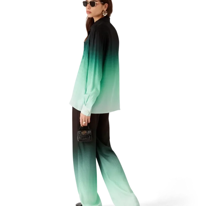 Chemise en soie à manches longues en jacquard Gradient Ping Pong Chemise en soie à manches longues en jacquard Gradient Ping Pong