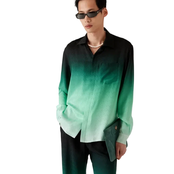 Chemise en soie à manches longues en jacquard Gradient Ping Pong Chemise en soie à manches longues en jacquard Gradient Ping Pong