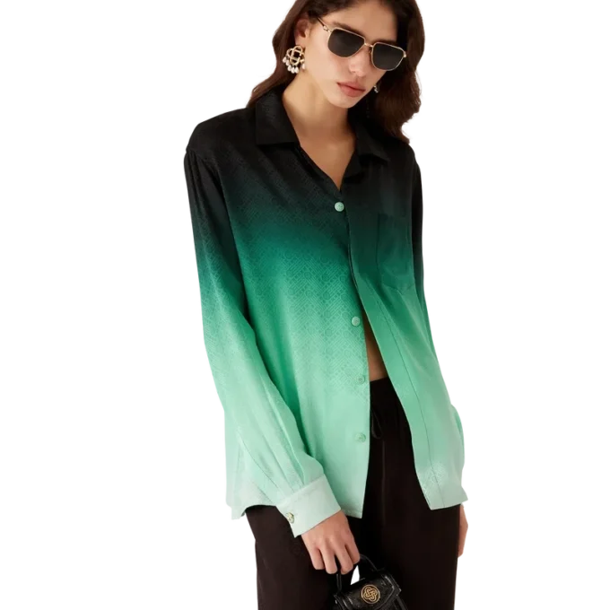 Chemise en soie à manches longues en jacquard Gradient Ping Pong Chemise en soie à manches longues en jacquard Gradient Ping Pong