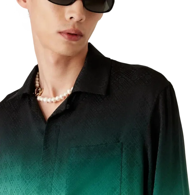 Chemise en soie à manches longues en jacquard Gradient Ping Pong Chemise en soie à manches longues en jacquard Gradient Ping Pong
