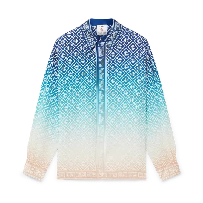 Chemise en soie à manches longues et dégradé jacquard