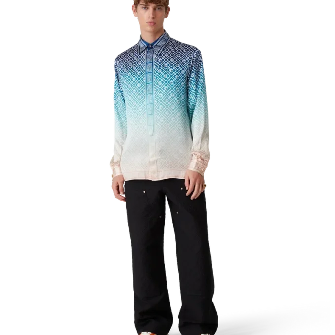 Chemise en soie à manches longues et dégradé jacquard