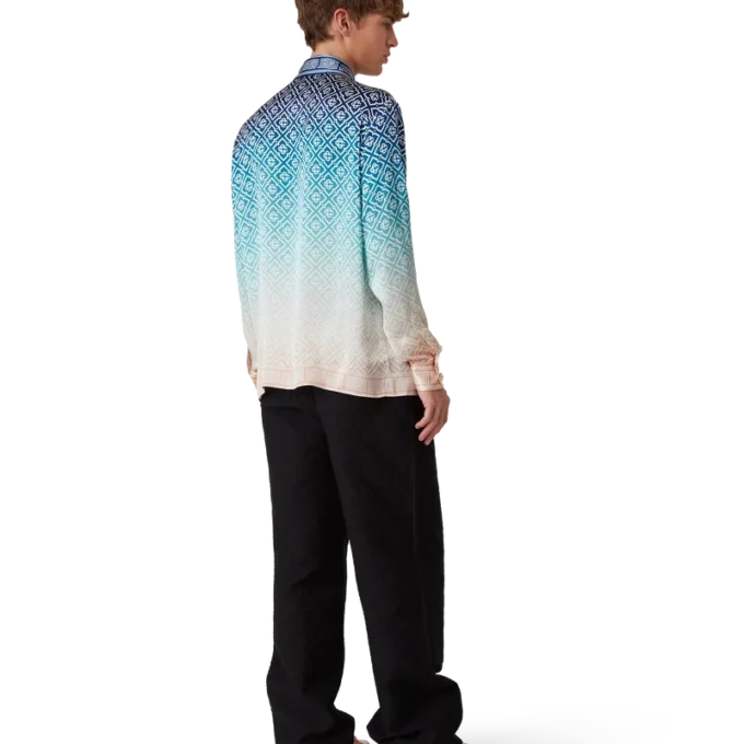 Chemise en soie à manches longues et dégradé jacquard