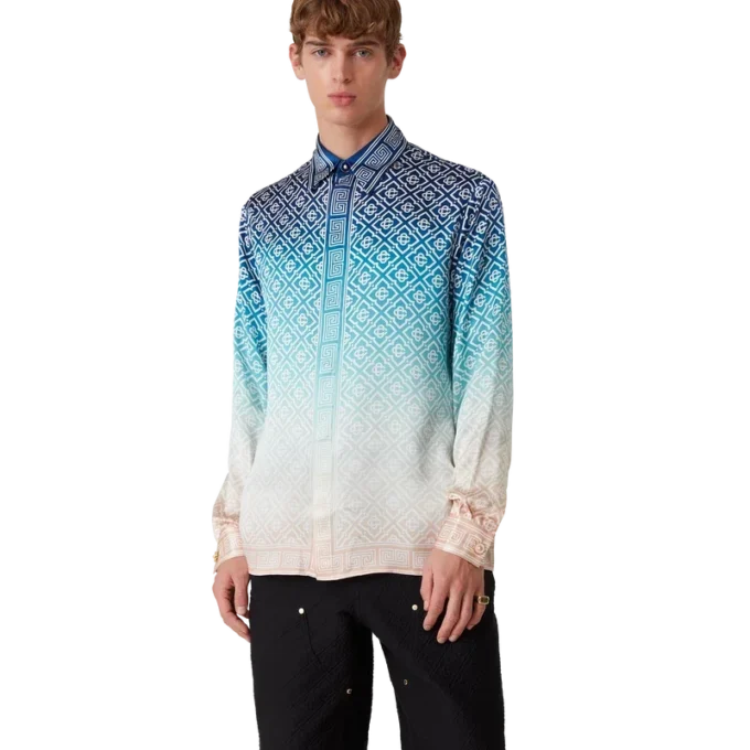 Chemise en soie à manches longues et dégradé jacquard