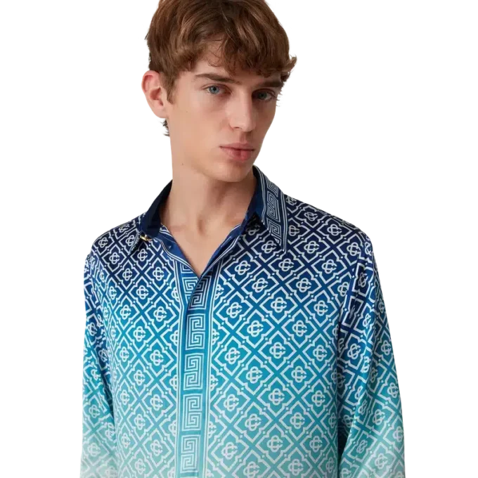 Chemise en soie à manches longues et dégradé jacquard