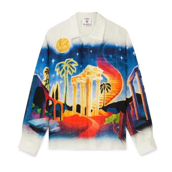 Chemise en soie à manches longues Midnight Acropolis