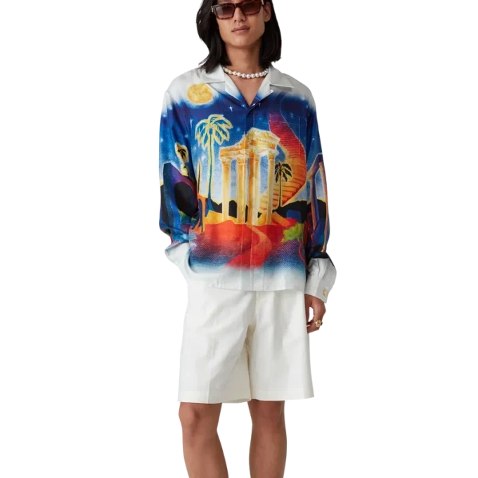 Chemise en soie à manches longues Midnight Acropolis