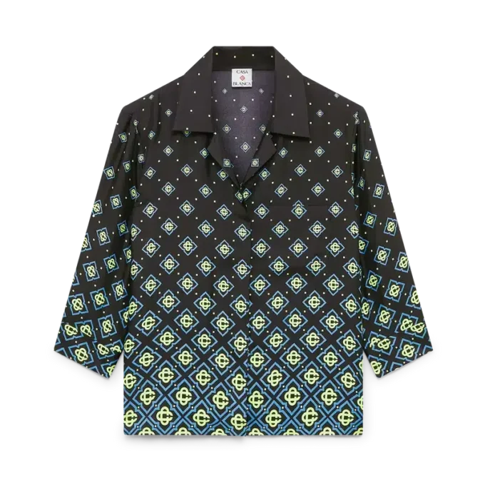 Chemise en soie à manches longues Monogram dégradé Chemise en soie à manches longues Monogram dégradé
