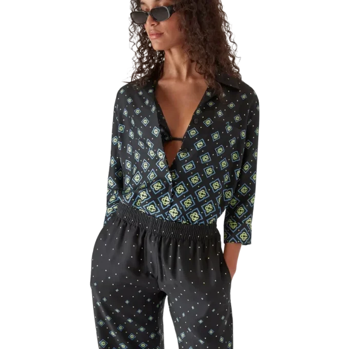Chemise en soie à manches longues Monogram dégradé Chemise en soie à manches longues Monogram dégradé