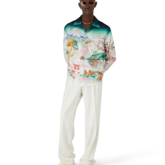 Chemise en twill de soie à manches longues Flowers