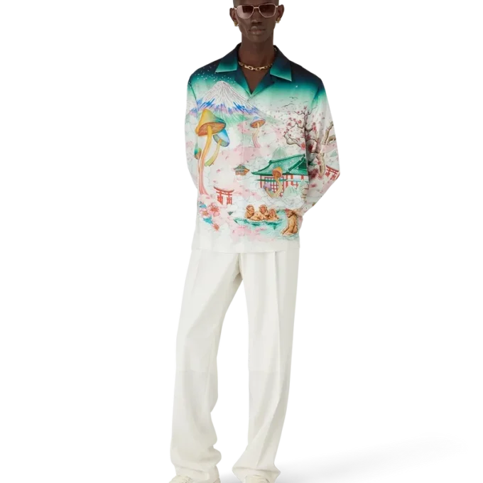 Chemise en twill de soie à manches longues Flowers Chemise en twill de soie à manches longues Flowers