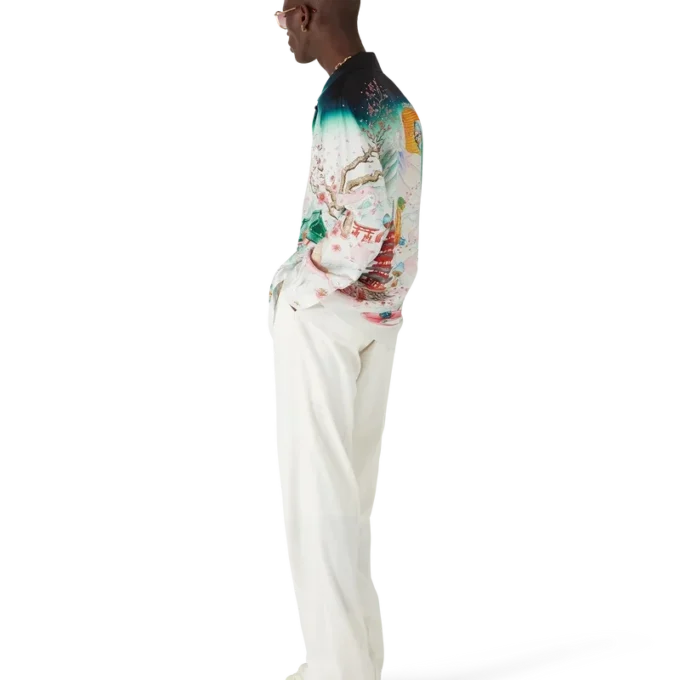 Chemise en twill de soie à manches longues Flowers Chemise en twill de soie à manches longues Flowers