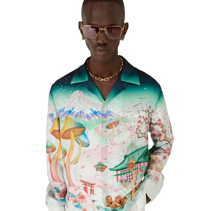 Chemise en twill de soie à manches longues Flowers Chemise en twill de soie à manches longues Flowers