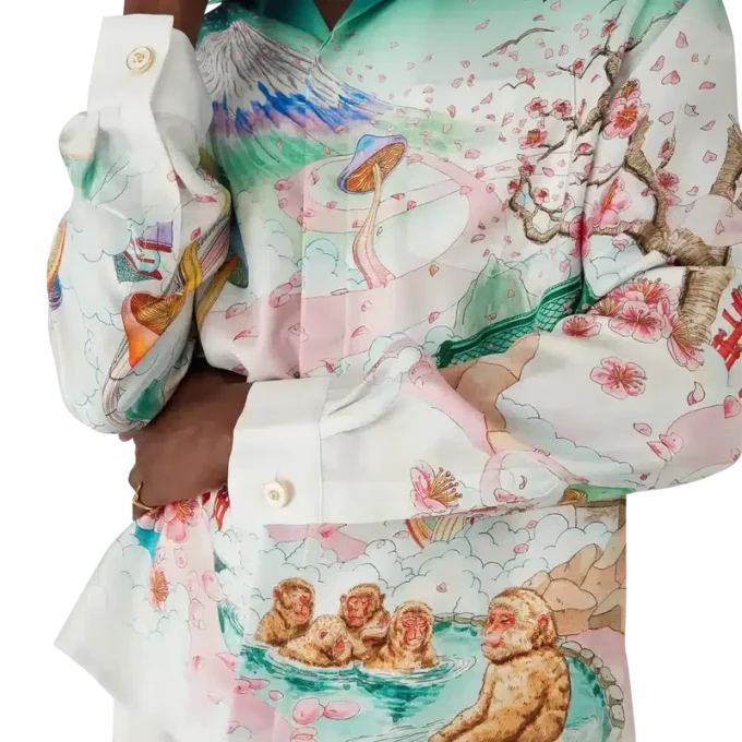 Chemise en twill de soie à manches longues Flowers Chemise en twill de soie à manches longues Flowers