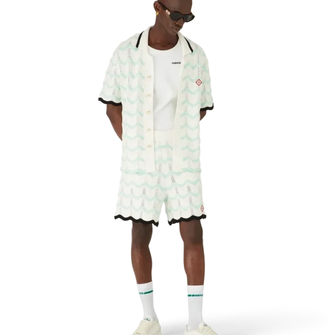 Chemise à manches courtes en coton crocheté Gradient Wave