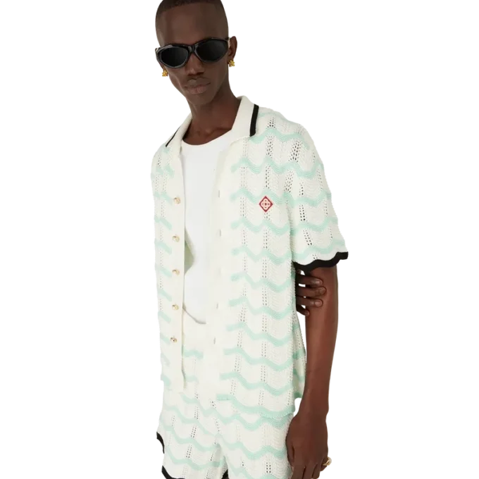 Chemise à manches courtes en coton crocheté Gradient Wave