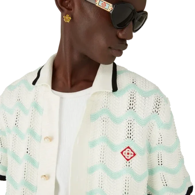 Chemise à manches courtes en coton crocheté Gradient Wave