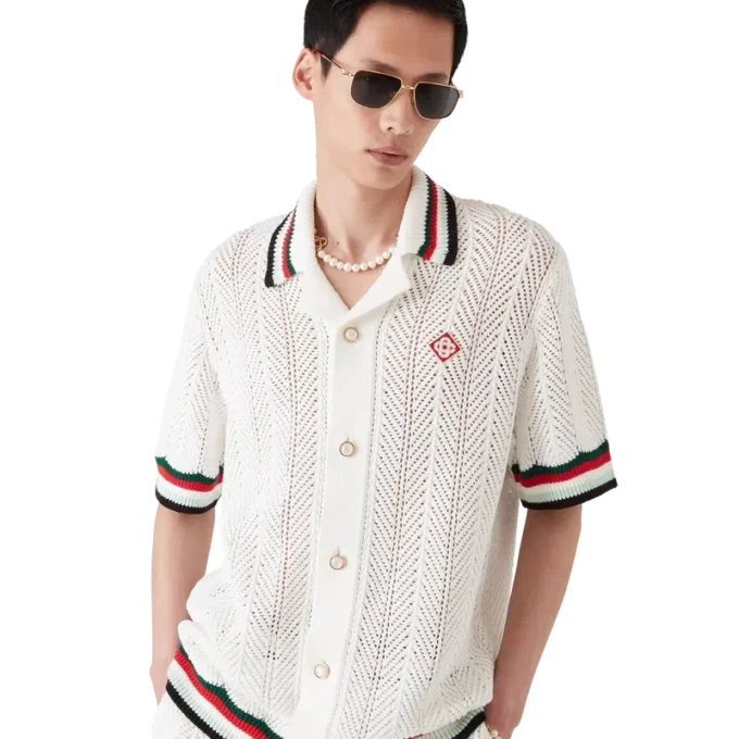 Chemise à manches courtes en coton Montagne Ondulée, confectionnée au crochet