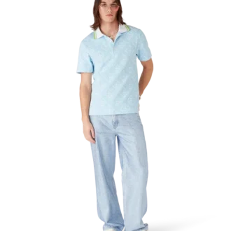 Chemise à manches courtes en jacquard bleu pâle