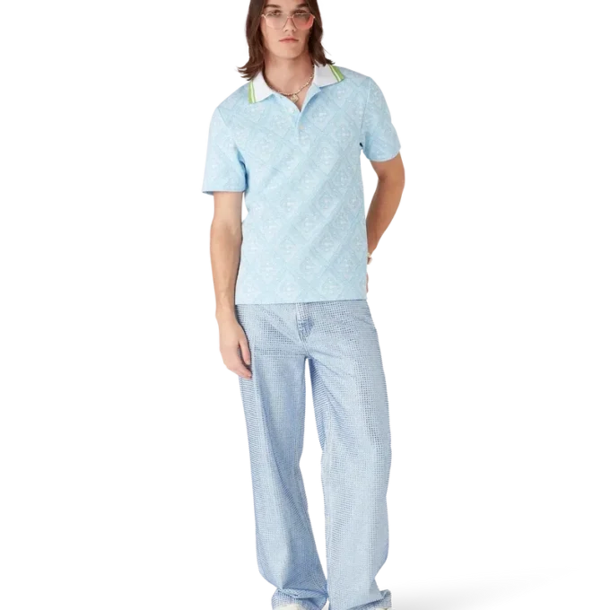 Chemise à manches courtes en jacquard bleu pâle