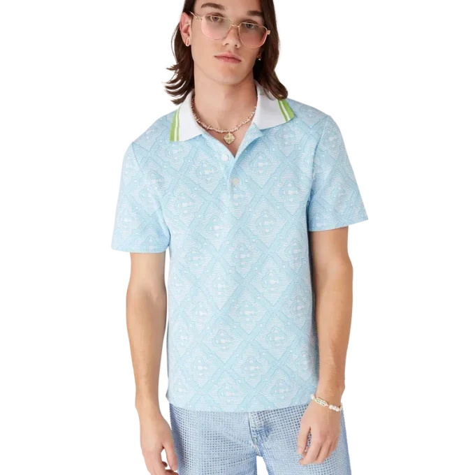 Chemise à manches courtes en jacquard bleu pâle