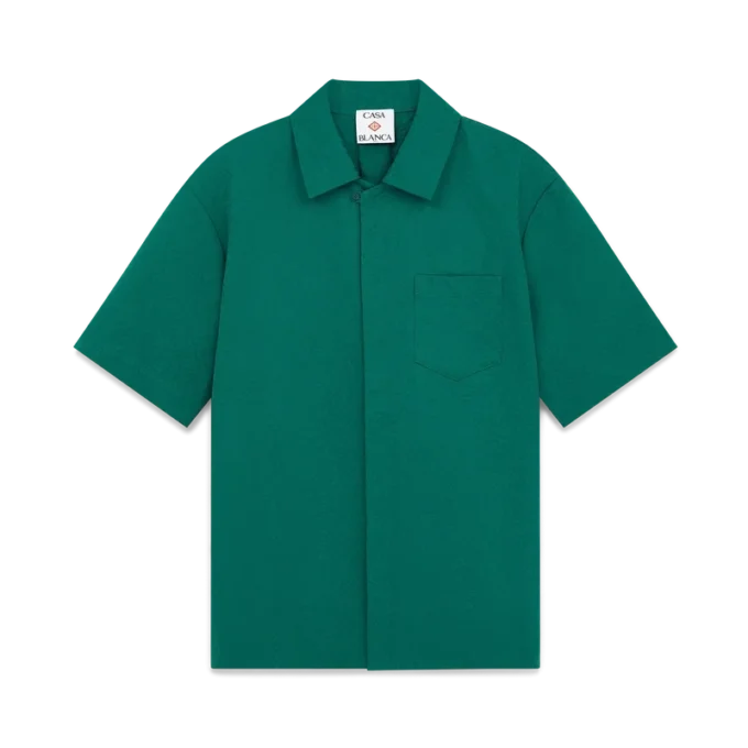 Chemise à manches courtes en jacquard de coton monogrammé