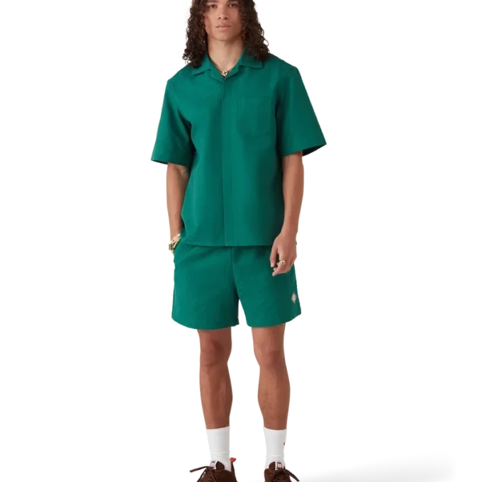 Chemise à manches courtes en jacquard de coton monogrammé