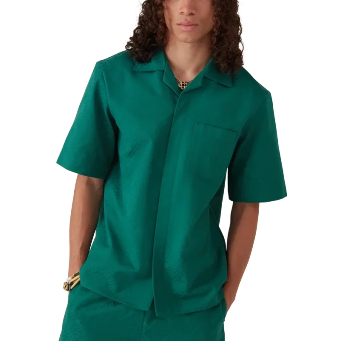 Chemise à manches courtes en jacquard de coton monogrammé