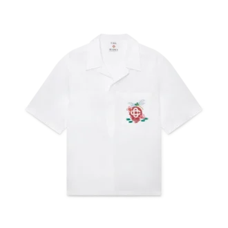 Chemise à manches courtes en popeline de coton brodée