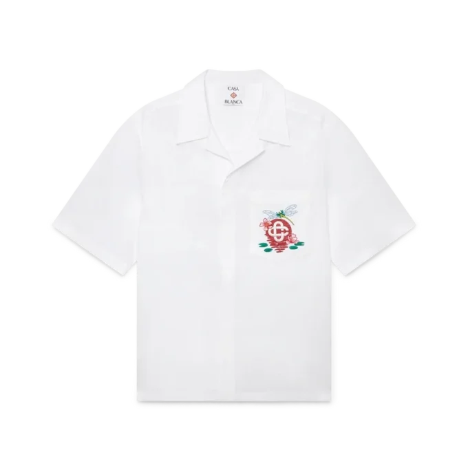 Chemise à manches courtes en popeline de coton brodée