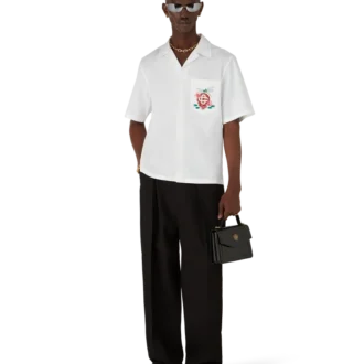 Chemise à manches courtes en popeline de coton brodée