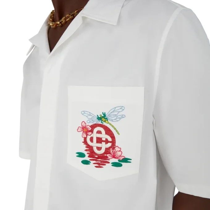 Chemise à manches courtes en popeline de coton brodée