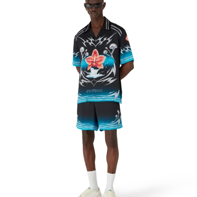 Chemise à manches courtes en satin de soie Blades