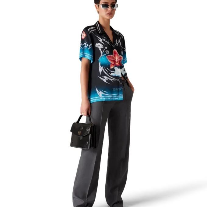 Chemise à manches courtes en satin de soie Blades