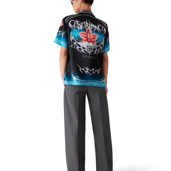 Chemise à manches courtes en satin de soie Blades