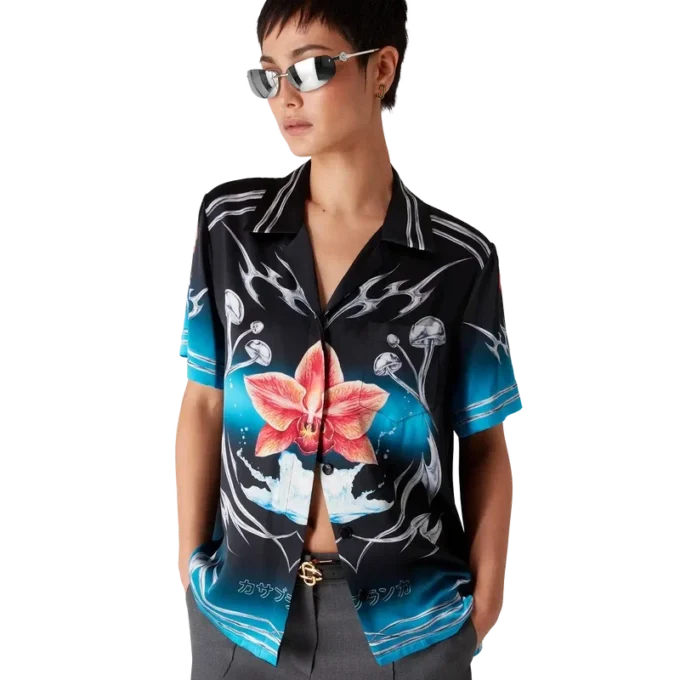 Chemise à manches courtes en satin de soie Blades