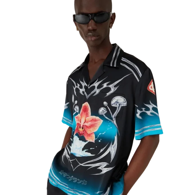 Chemise à manches courtes en satin de soie Blades