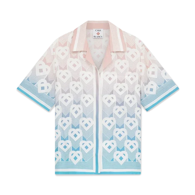 Chemise à manches courtes en soie avec motif Monogram Heart dégradé