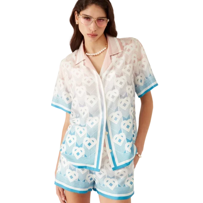 Chemise à manches courtes en soie avec motif Monogram Heart dégradé