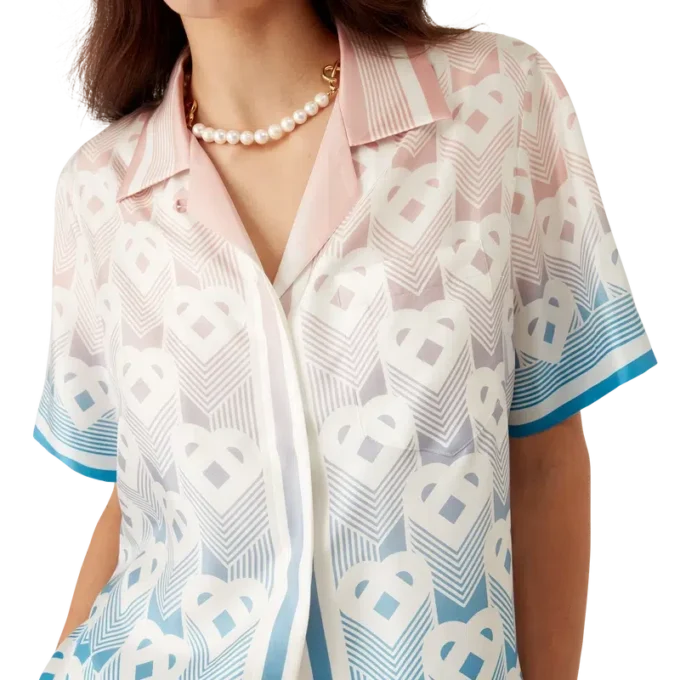 Chemise à manches courtes en soie avec motif Monogram Heart dégradé