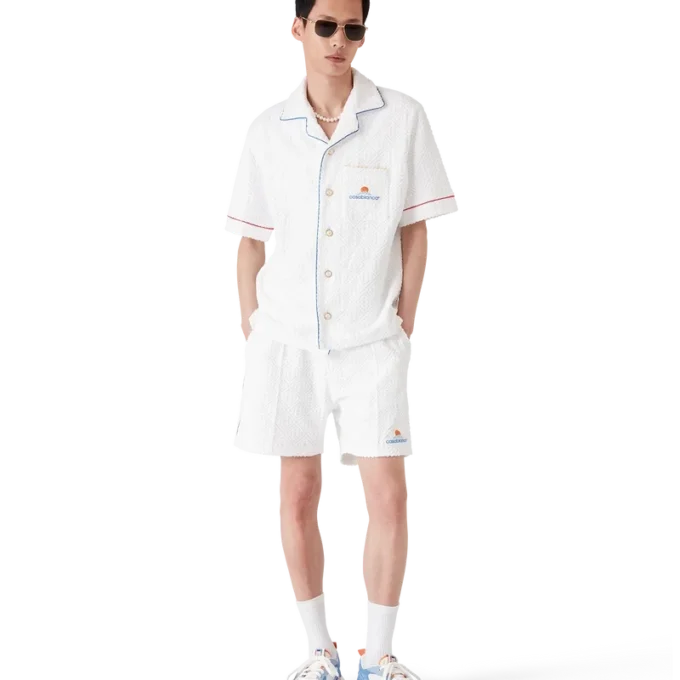 Chemise à manches courtes en tissu éponge jacquard Monogram