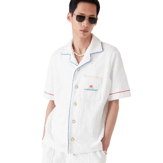 Chemise à manches courtes en tissu éponge jacquard Monogram