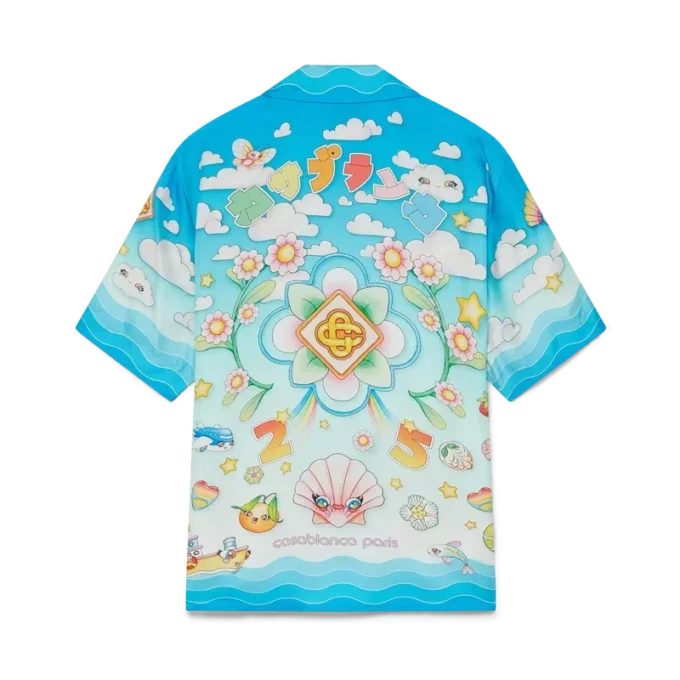 Chemise à manches courtes en twill de soie à motif kawaii